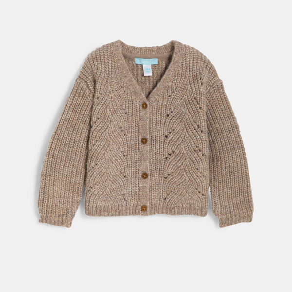 سترة دافئة بقماش تريكو لون بيج للطفلة الرضيعة